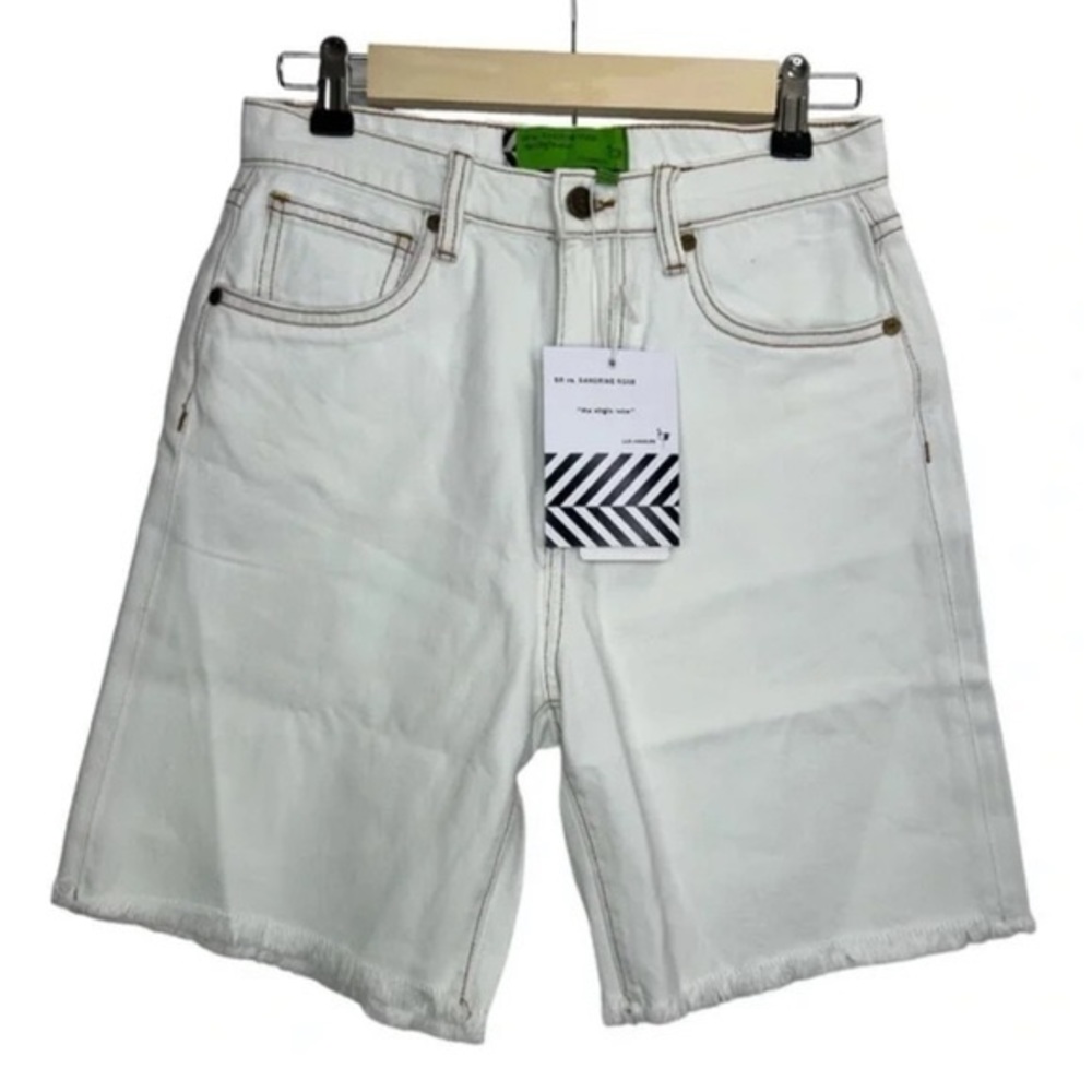FREE PEOPLE x SANDRINE ROSE WHITE HIGH RISE BERMUDA FRAYED JEAN SHORTS N…